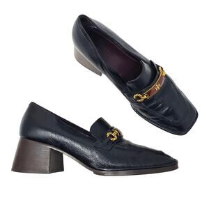 Tory Burch Perrine Heel Loafer 55MM Perfect Black Goat Leather 134951 Size 9.5
